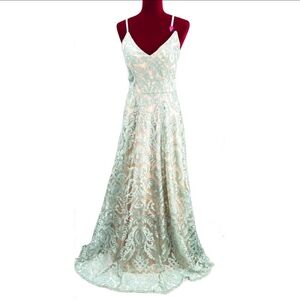 macy's sage green and gold prom dress Sage green with gold sparkles long prom dress , Tags